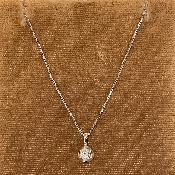 Solid 14K White Gold Natural Diamond Solitaire Pendant Box Link Chain Necklace - Picture 8 of 15